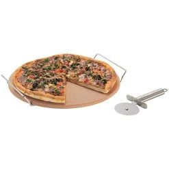 Avanti Pizza Stone With Rack And Pizza Cutter - 33cm